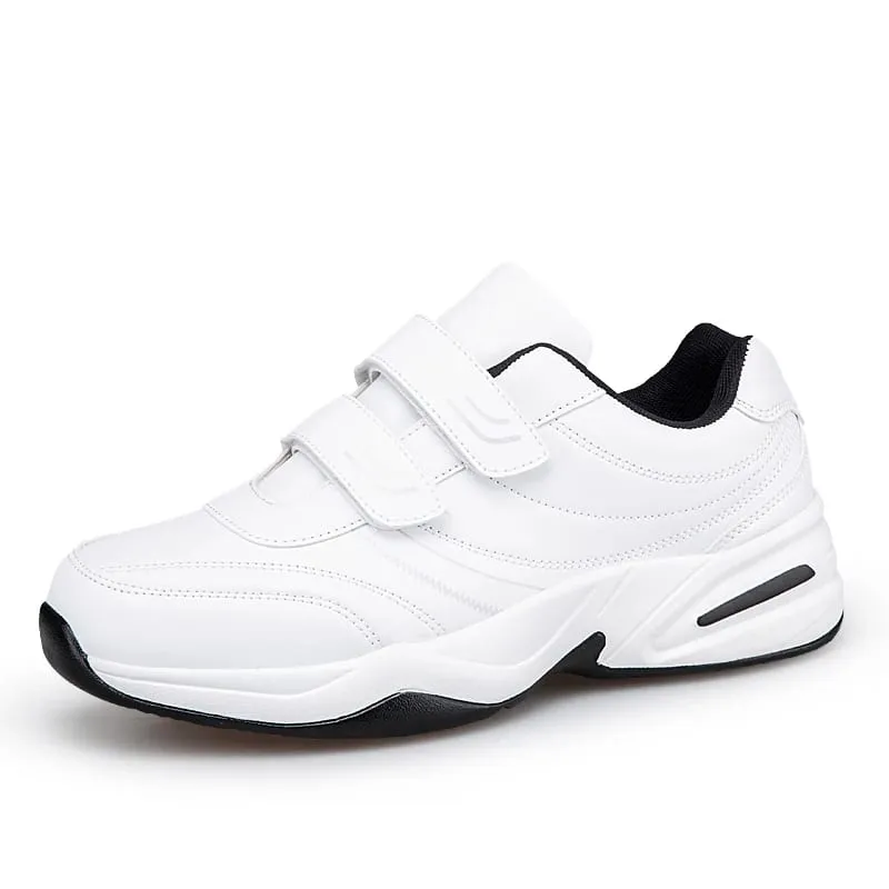 Men's Adjustable Hook and Loop Leather Sneakers Casual Sports Shoes White Sneakers Masculino Zapatillas Deportivas Tenis