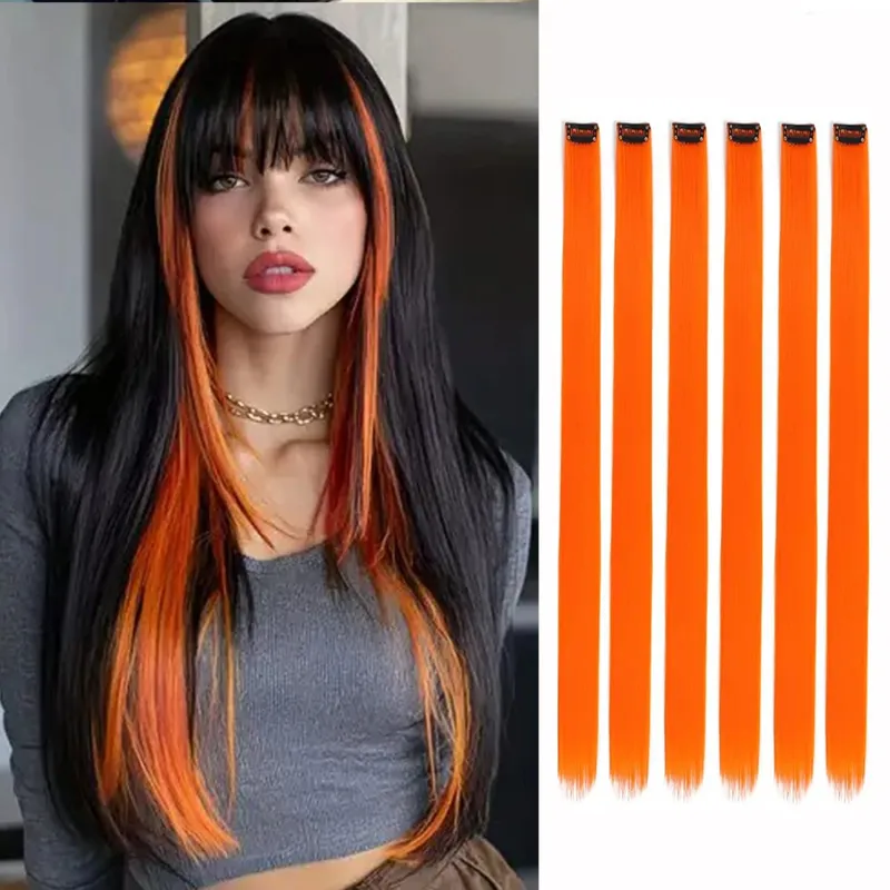 Synthetic 1-6pc Colored Hair Extensions Clip in Colorful Hair Extensions Rainbow Hair Extensions for Women Girls Hair Extensions