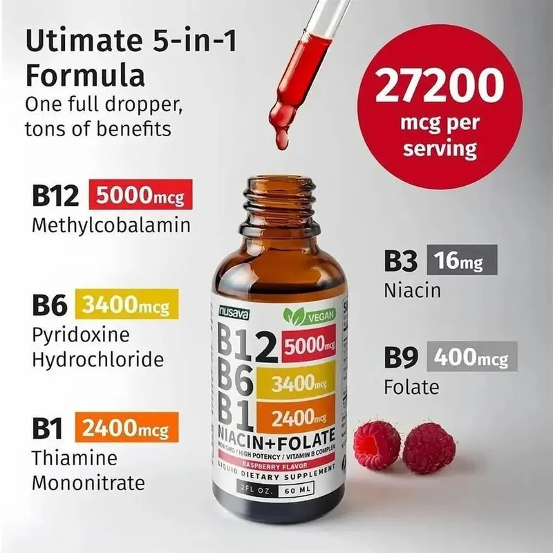 Vitamin B6 Drops Complex B12 B1 Folate Liquid Supplement Support Digestive System Drops Liquid Triple Absorption Liquid Drop — image 4