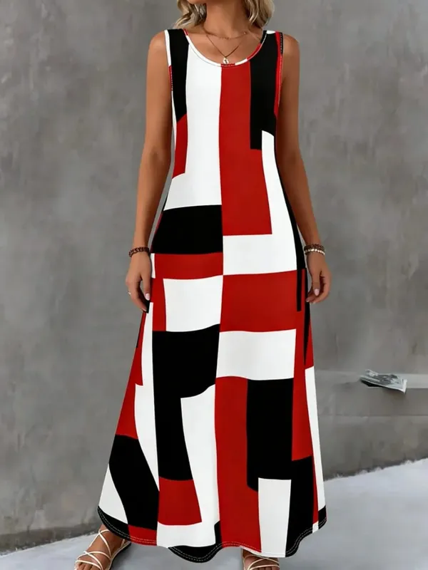 Women's Summer Dress Simple Grid Pattern Design Fashion Round Neck Woman Clothes Casual Cool Sexy Sleeveless Dresses for Woman — image 8