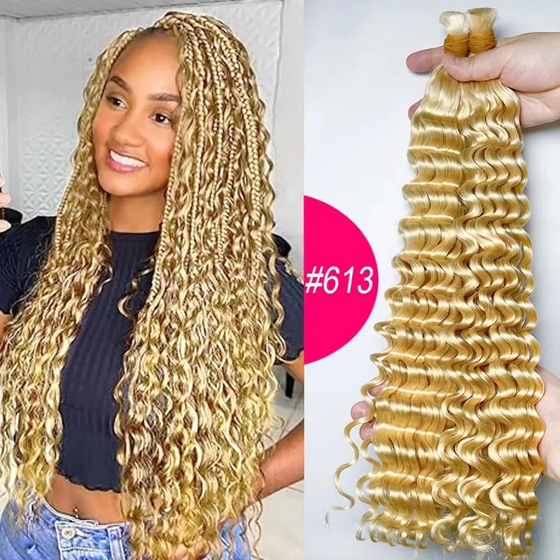 4# Chocolate Brown Deep Wave Bulk Human Hair for Boho Braids Curly Braiding Hair 18-30 inch Remy Hair Bundle Brazilian — image 14