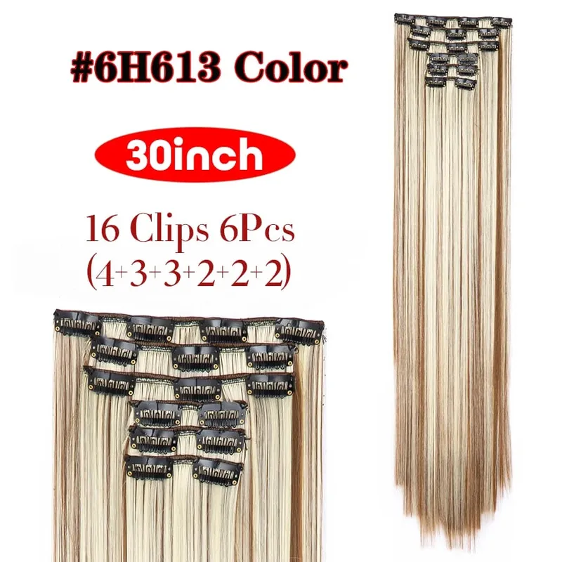 6Pcs/Set 16 Clips In Hair Extensions Black Brown Straight Synthetic Hairpieces 30Inch Thick Hair Extension For Girls Daily Use — image 9