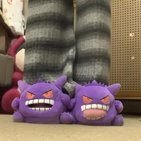 New Gengar Anime Figure Plush Slippers Funny Tongue Out Design Soft Sole Cute Cozy Winter Warm Indoor Couple Home Slippers Toy