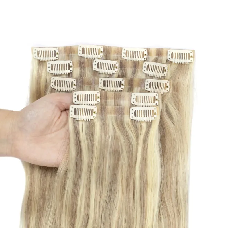 Invisible PU Clip In Human Hair Extension Seamless Tape Weft Thin and Soft Tape Weft 7Pcs/set 12-24inch 100G 120G Clip on Hair