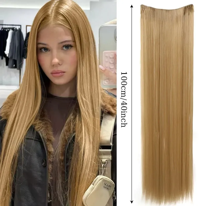 40inch Super Long Hair Extensions Wig Straight 5Clips in Hair Extensions Synthetic Hairpiece Fake Hair for Women Daily Party Use