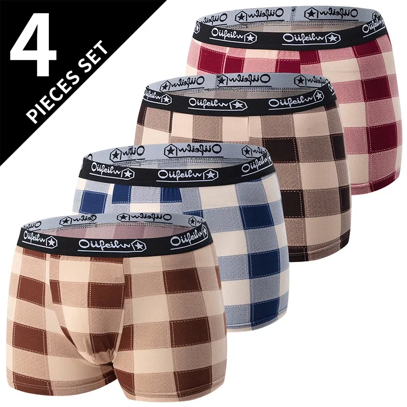 4 balení pánské jednobarevné sexy boxerské prádlo velikosti Evropa a Amerika Antibakteriální prodyšné pánské kraťasy velké velikosti Spodní prádlo — image 19