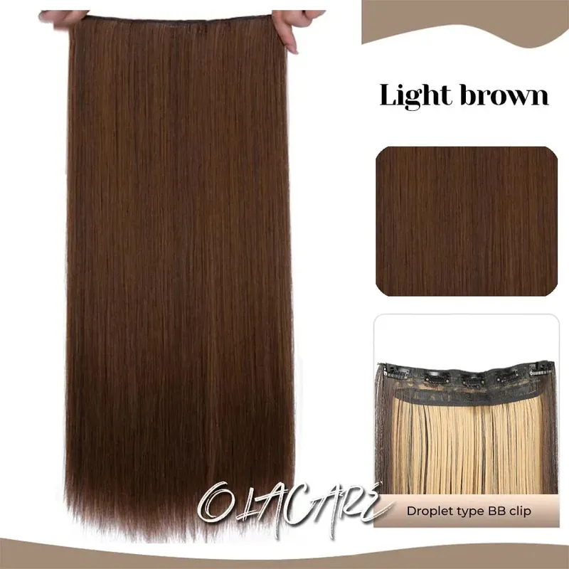 Synthetic Wig 5 Clip One Piece Invisible Hair Extensions Long Straight 24Inch Heat Resistant Hairpiece for Women — image 9