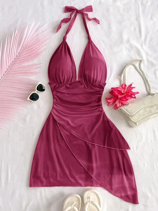 2025 Fashion Design sense Chiffon sleeveless sexy tight deep V short sexy pure backless dress — image 2