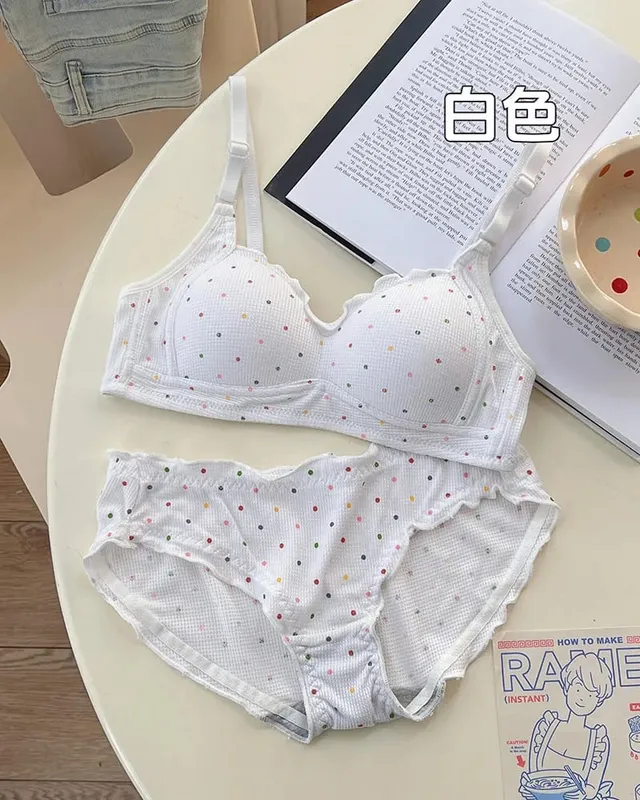 Trendy Sexy Lingerie Set Wireless Push Up Gathering Anti-Sagging Side Support Soft For Young Girls High School Daily 32-38 Bra — image 8