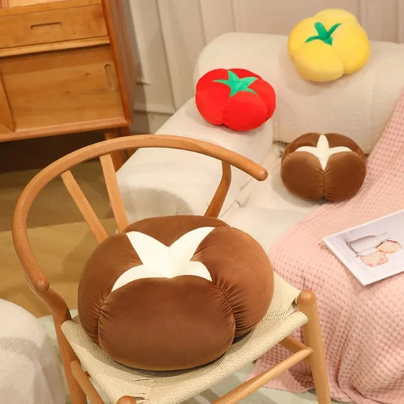 Kawaii Simulation Veggie Fruit Plush Cushion Persimmon Shiitake Mushroom Tomato Soft Decor Pillow For Bedroom Sofa Gift