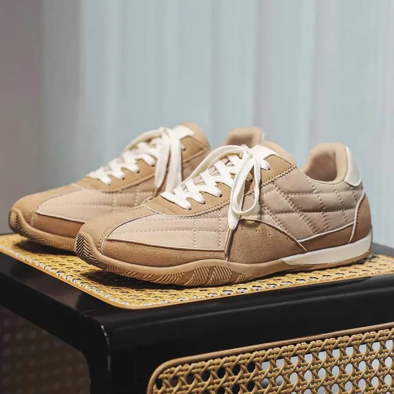 Spring Summer Men Sneakers Retro Suede Texture Stitching Casual Shoes Lace Up Flat Board Shoes Minimalist Lightweight Footwear