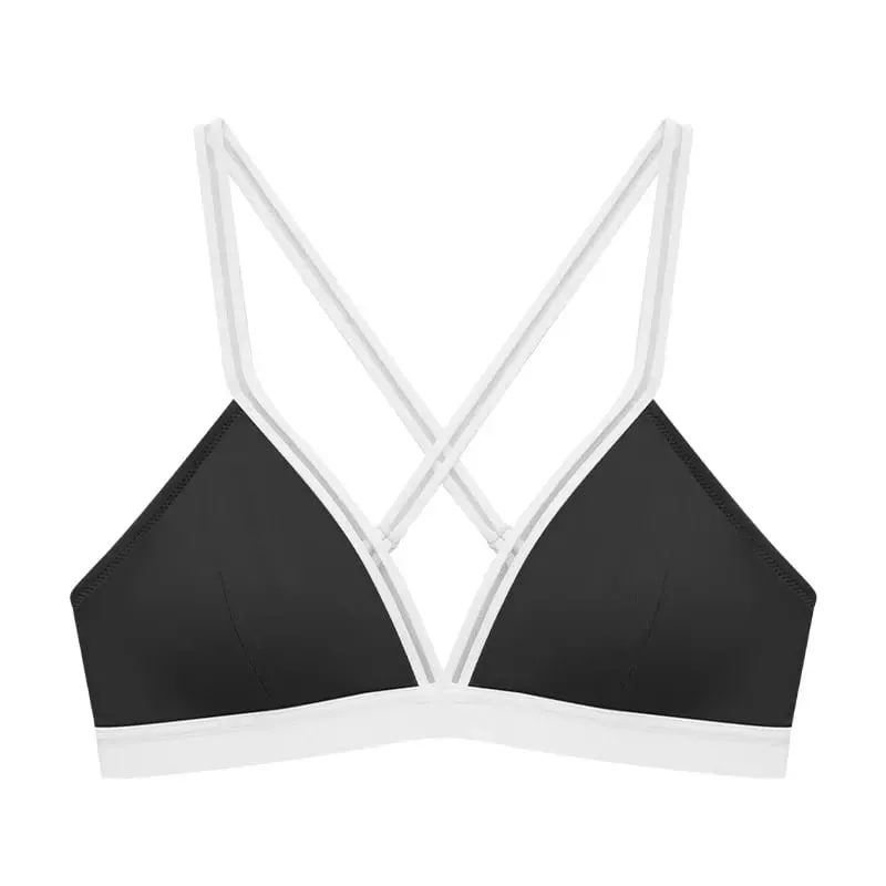 Deep V Triangle Bra for Women Small Bust Slight Gather Thin Strap Beauty Back French Style Seamless Light Soft Lingerie 32-38AB