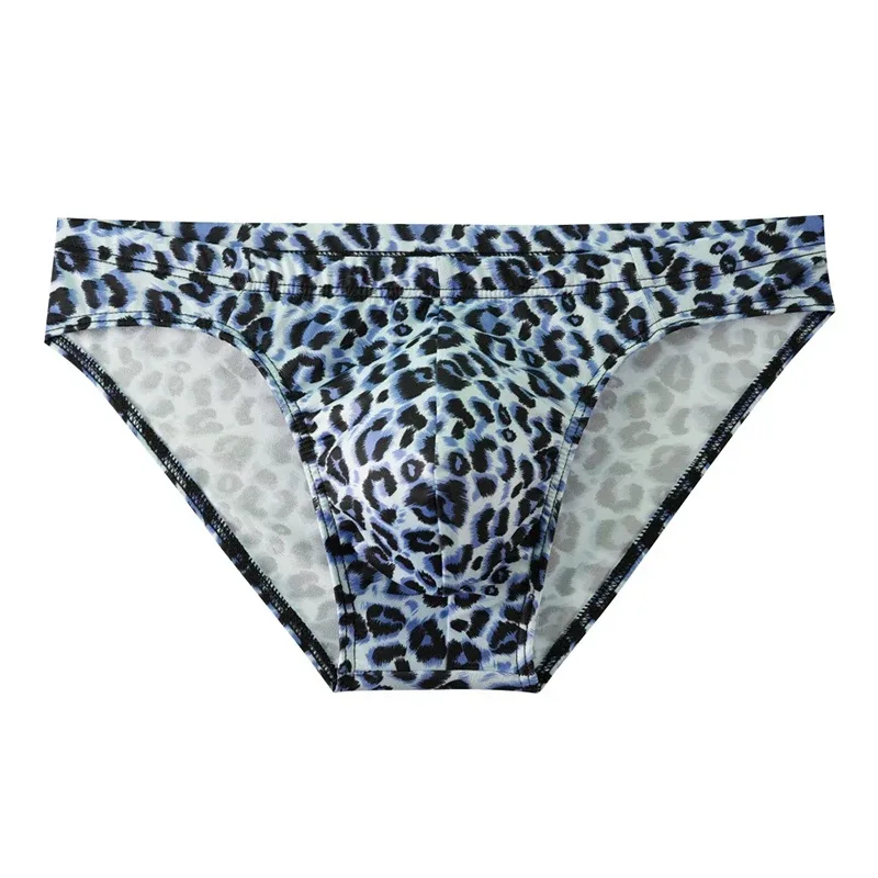 Men's Mid Waist Underwear Sexy Ice Silk Briefs Leopard Printed Breathable Underpants Male Soft Comfortable Panties Cueca Homme