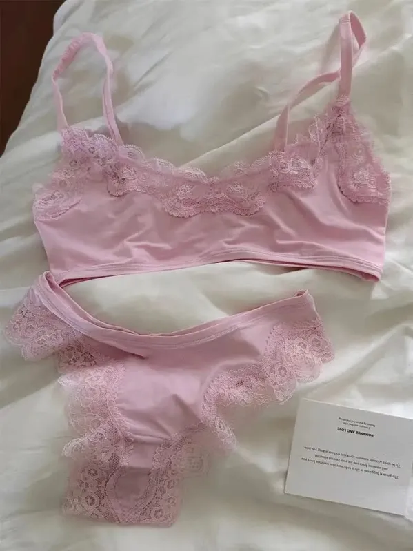 Lace Bra Set Woman Adjusted-strap Seamless Bras+Low Waist Panties Female Casual Simple Solid High Elasticity Lingerie Sets — image 2