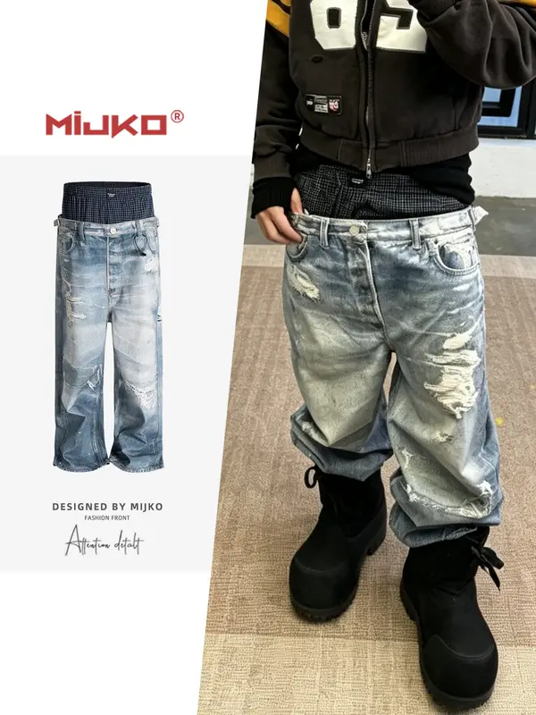 Fake Two-Piece Jean Double Waist 3D Printed Jeans ZJ164 — image 2