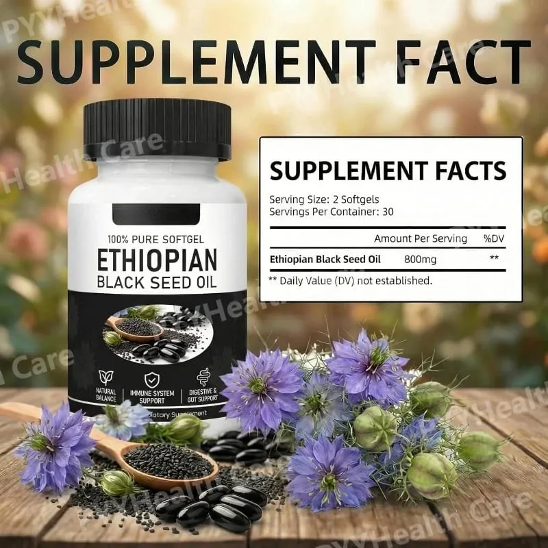Ethiopian Black Seed Oil Purely Nutrient Ethiopian BlackSeed Oil Capsules with Thymoquinone Organic Cold-Pressed 60 Softgels — image 2