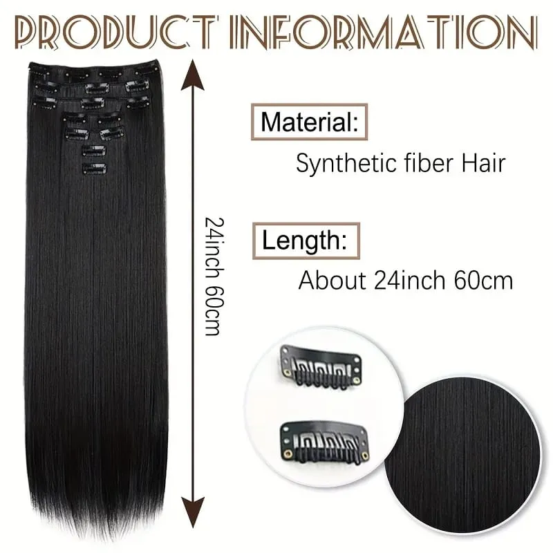 24Inch Synthetic 7pcs/set Long Straight Clip in Hair Extensions Invisible Fake Clips on Hairpieces for Women Party Daily Use — image 3