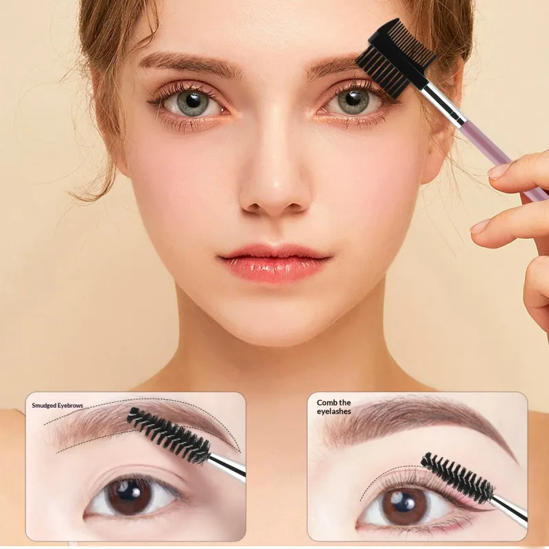3Pcs Double-Ended Eyebrow Eyelash Brush Set with 3 Different Spoolie Brushes Makeup Grooming Tool