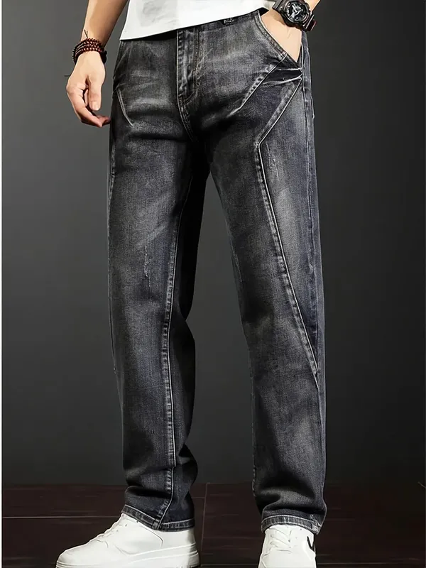 Men's New Straight Leg Stretchable Jeans Casual Pants with Personality Design Comfortable Fit Modern Style — image 4