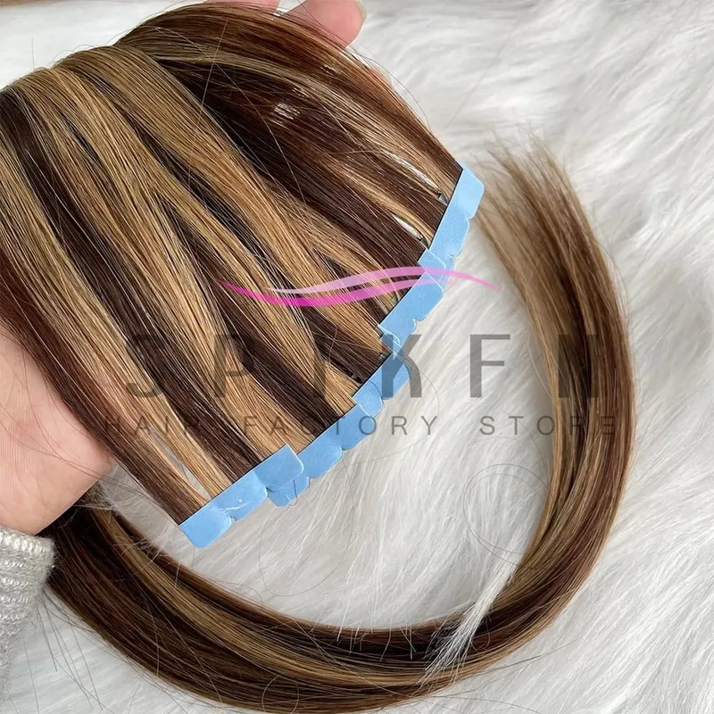 Mini Tape In Human Hair Extensions 12"-20" Machine Remy Skin Weft Adhesive Tape Hair Natural Blonde Tape Ons 10pcs for Women