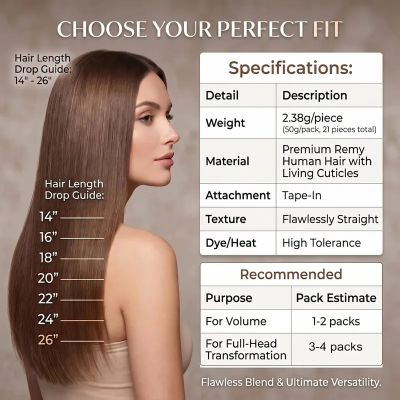 4A Medium Brown Tape In Hair Extensions 100% Human Hair Seamless Invisible 21Pcs/Pack 50g Remy Colored Straight Brazilian 22 24 Inch Pure Human Hair For Women — image 8