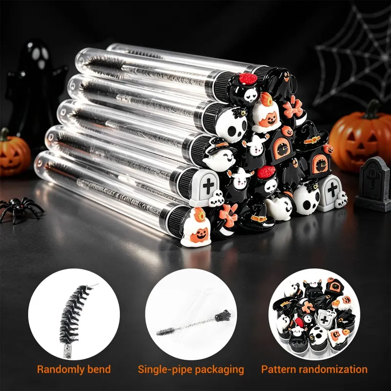 20Pcs Halloween Eyelash Spoolies Mascara Wands for Extensions Spooky Skull Pumpkin Gothic Eyebrow Brushes Lash Tech Supplies Gif