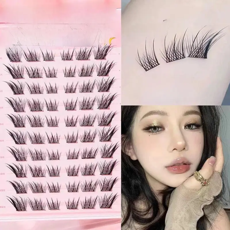 60 Clusters of Brown Natural Fox-Style Cat Eye False Eyelashes Makeup Tools Natural Segmented Eyelash Bundles Makeup Tools
