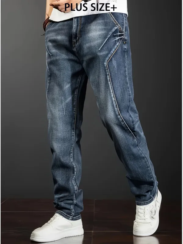 Plus Size Pants Business Men's Jeans 2Xl-6Xl Spring Summer Casual Straight Stretch Fashion Work Denim Trousers Male Clothing — image 4