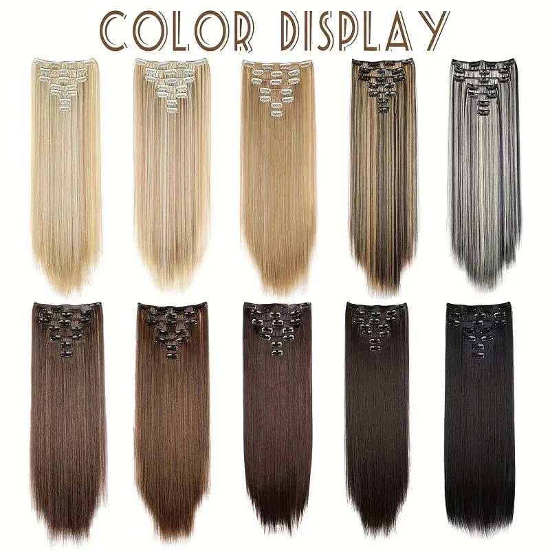 24Inch Synthetic 7pcs/set Long Straight Clip in Hair Extensions Invisible Fake Clips on Hairpieces for Women Party Daily Use — image 4