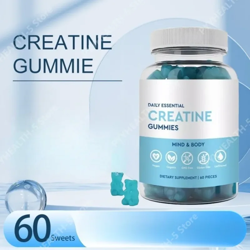 Creatine Gummies Vegan Bukan GMO Tanpa Gluten Organik Rendah Gula Menyokong Prestasi Olahraga untuk Dewasa Uniseks 60 Kiraan — image 4