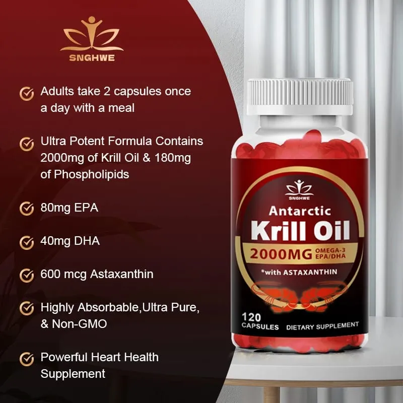 2000 mg d'huile de krill phospholipides oméga-3 EPA et DHA phospholipides et astaxanthine pour le régime de soutien immunitaire et cardiaque des articulations cérébrales — image 4