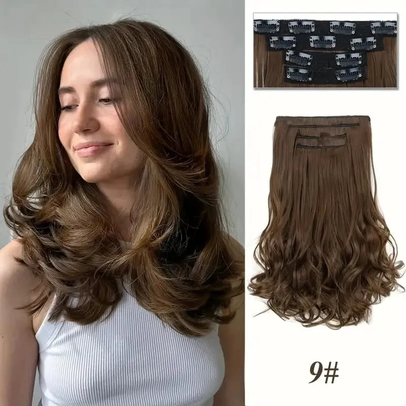 Synthetic 14Inch 4pcs/set Short Beach Wavy Curly Clip In Hair Extensions Heat Resistant Hairpiece For Women Daily Use — image 9