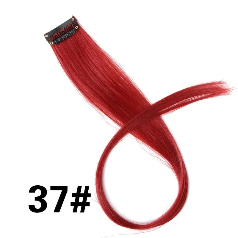 Extensiones de cabello de color liso con Clip para resaltar el cabello de arcoíris, rosa, azul, morado, sintético, con Clips para mujeres y niñas — image 43