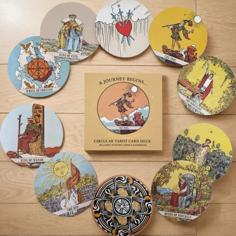Circular Tarot Cards Deck Include 78 Round Cards & Paper Guidebook in Rigid Box Wait Tarot Deck A Journey Begins for Beginners