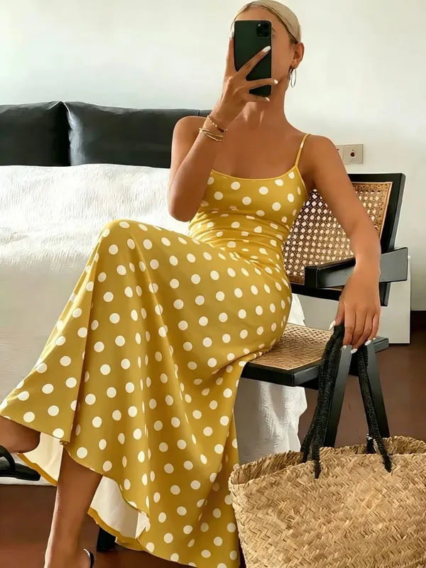 Spring/Summer New Elegant Polka Dot Print Slimming Dress Elegance Fashionable Women's Clothing Casual Midi Dress — image 2