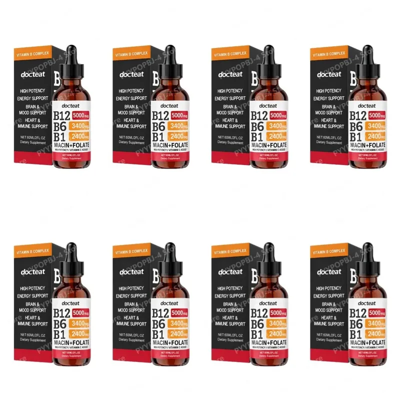 Docteat B Complex Drops 60ml High Potency B12 5000mcg Methylcobalamin Energy Brain Mood Heart Immune Support Non GMO Vegan