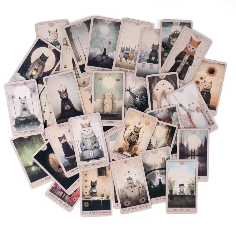 Surrealist Cat Tarot Cards - Aesthetic 10.3*6cm 78-Card Whimsical Deck with Soft Pastel Illustrations