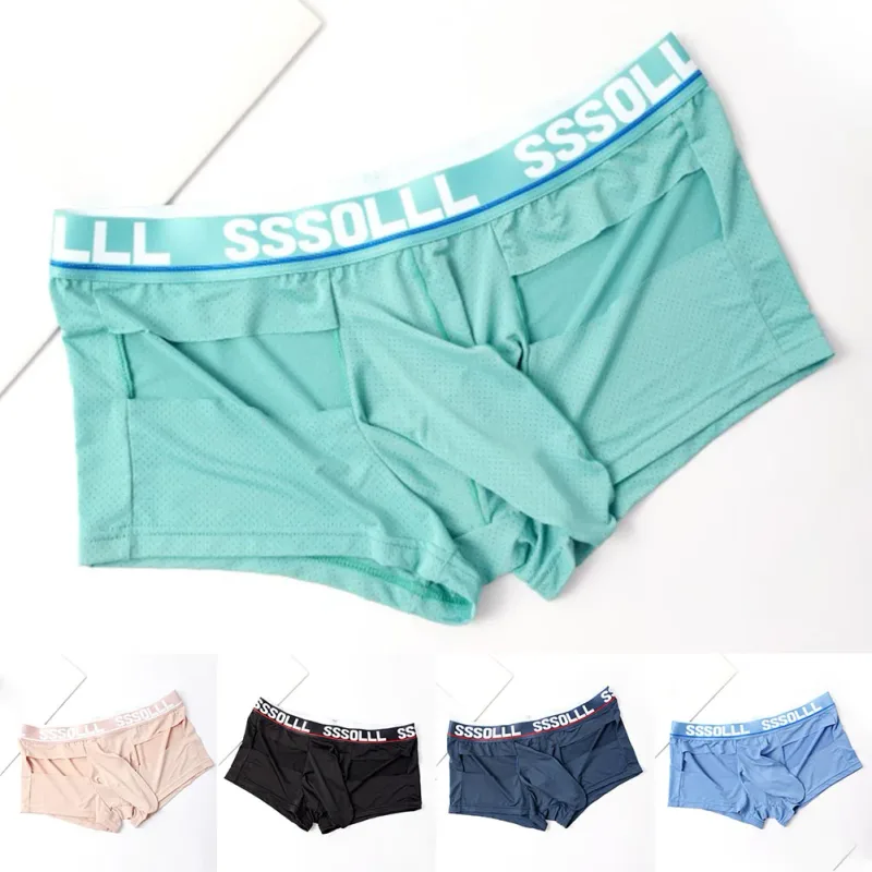 Men Breathable Mesh Boxer Shorts Soft Flat Corner Elephant Nose Trunks Underwear For Daily Wear Classic Letter Print Panties — image 7