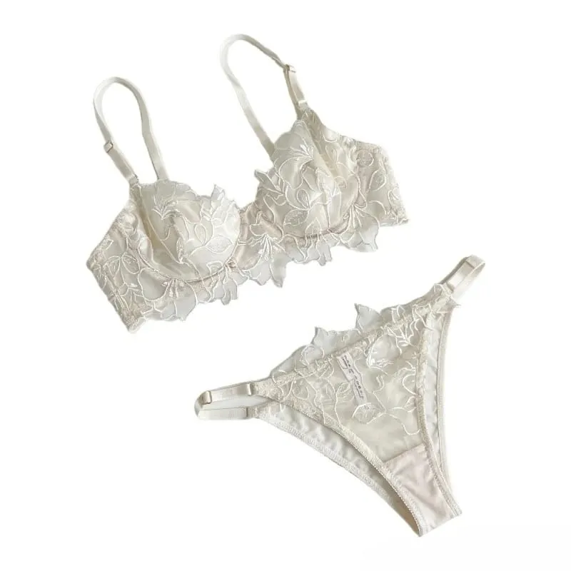 Padded Bra Set Small Bust | Lace Embroidered & Mesh Underwear Set with Soft Underwire Comfortable Demi Cup Sexy Tushy Panty PP — image 5
