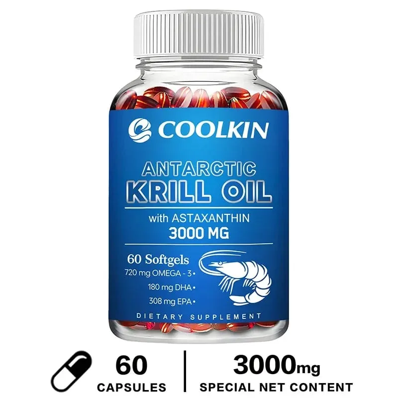 Antarctic Krill Oil 3000 mg - Omega-3 EPA DHA Přírodní Astaxanthin Kapsle Maximální síla pro zdraví srdce a kloubů