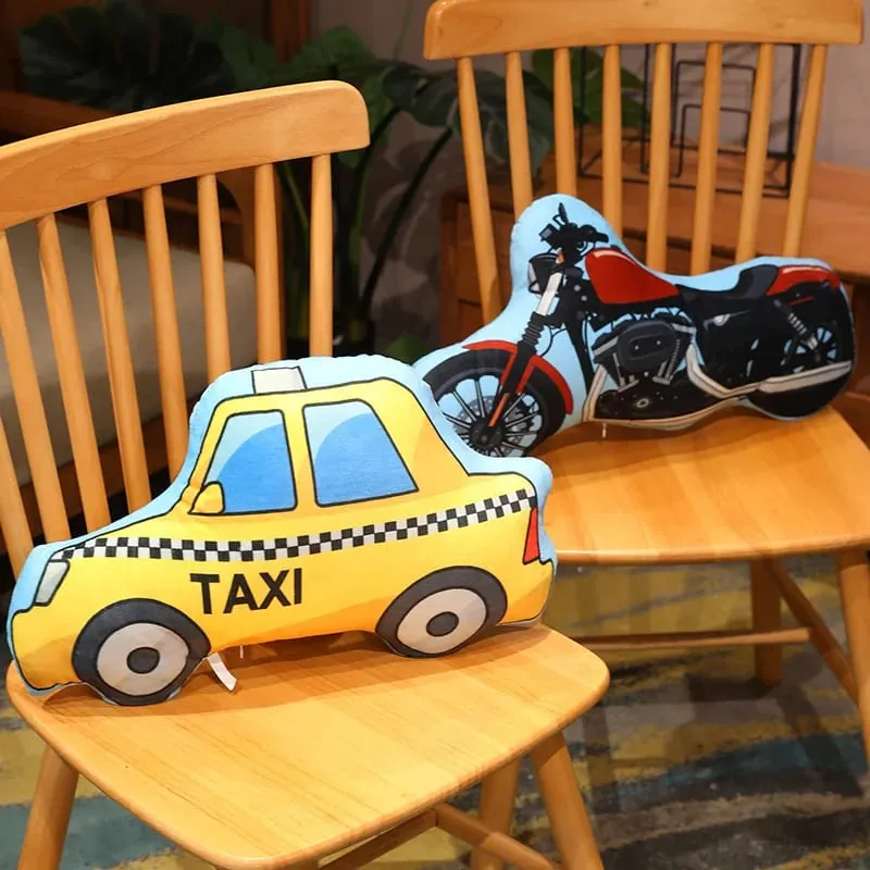 Transportation Vehicle Plush Pillow Recreational Vehicle Excavator Ambulance Airplane Motorbike Taxi Fire Truck Cushion Decor — image 3