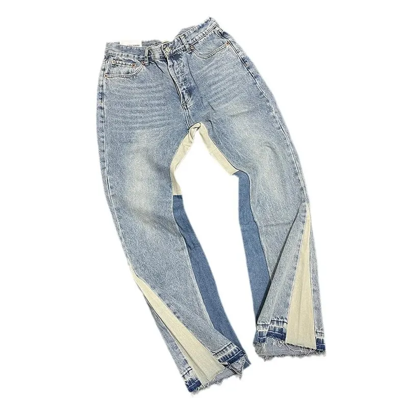 Denim Bell-bottoms Washed And Worn Patchwork Jeans