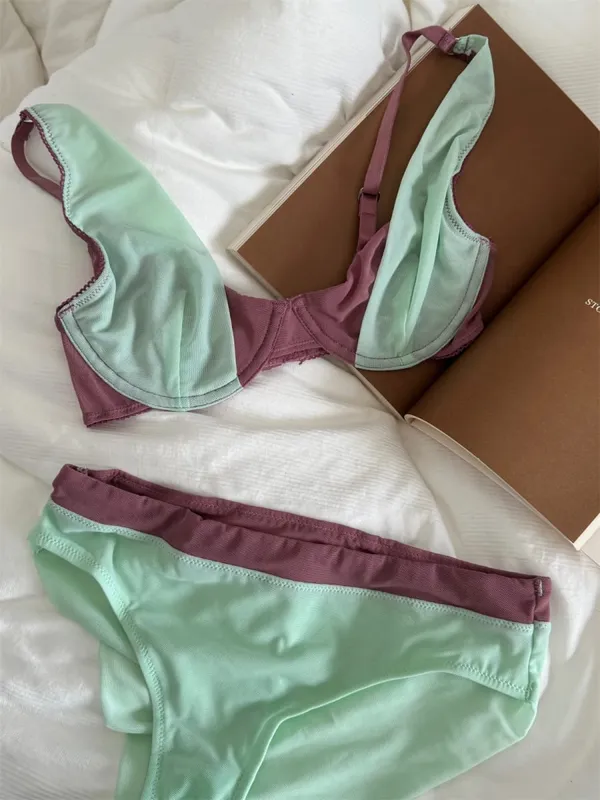 Bra French mesh comfortable lingerie with underpants suit small fresh underwear up support large breasts show small bra set