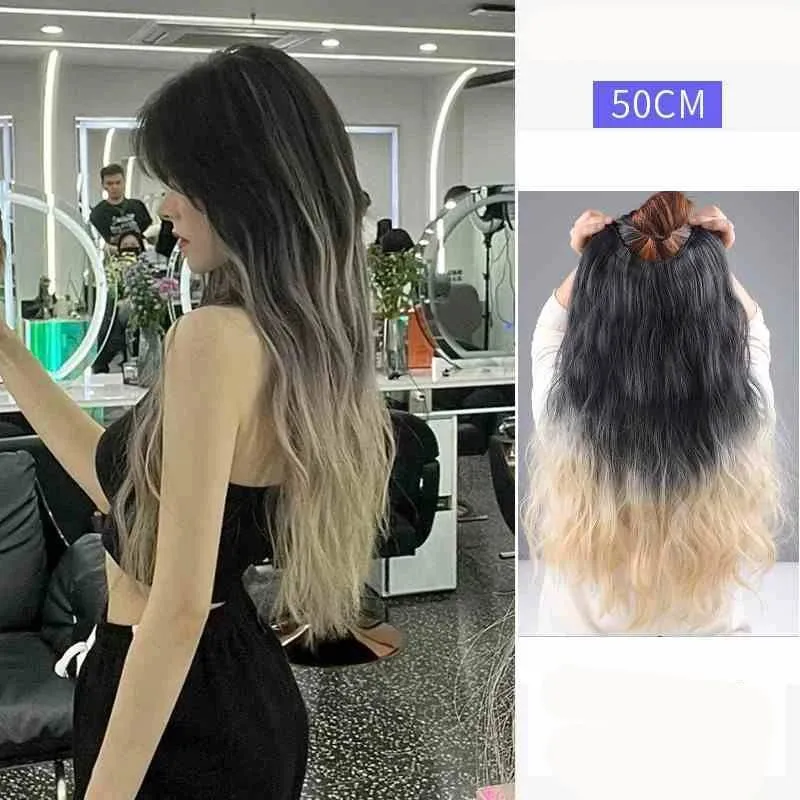 One piece hanging ear dyed synthetic wig piece for women highlighted color hair extensions — image 25