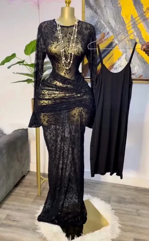 CM.YAYA Women Long Sleeve Stacked Mesh See Though with Lining Bodycon Long Dress 2025 Autumn Evening Birthday Sexy Party Dresses — image 13