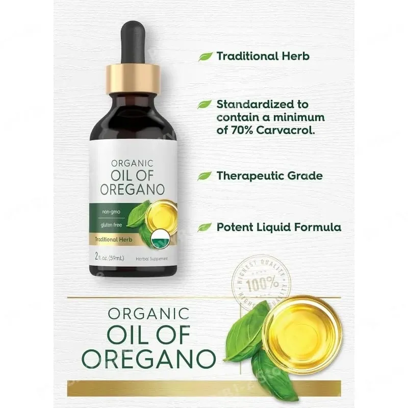 Organic Oil of Oregano Liquid Drops Vegan Herbal Supplement Health Non-GMO Gluten Free Daily Nutritional Support 60ml Per Bottle