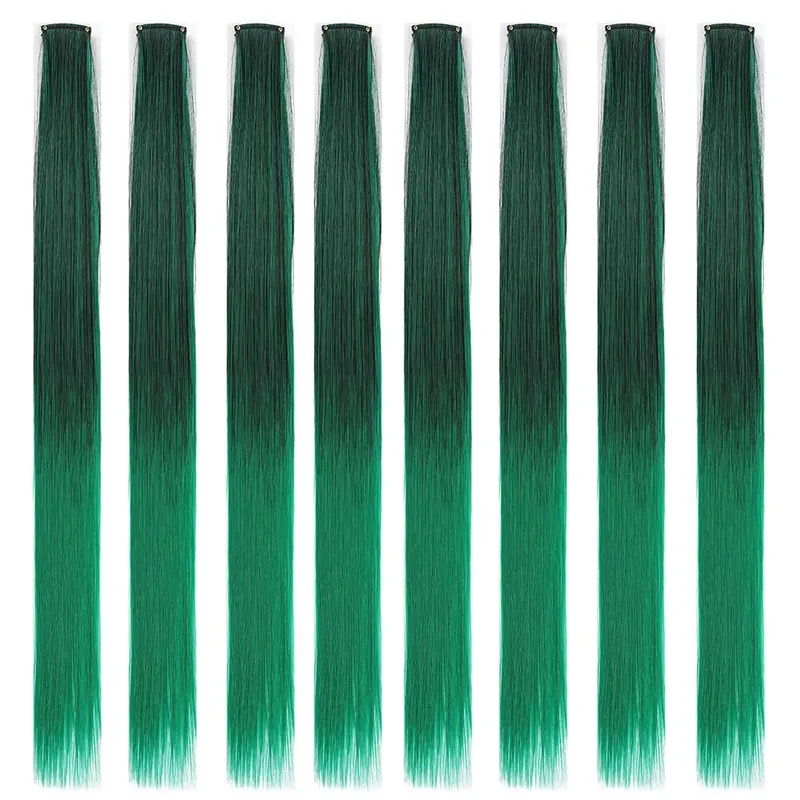 8pcs/pack Colored Party Highlights Clip in Hair Extensions for Girls 22 inches Multi-colors Straight Hair Synthetic Hairpieces — image 8