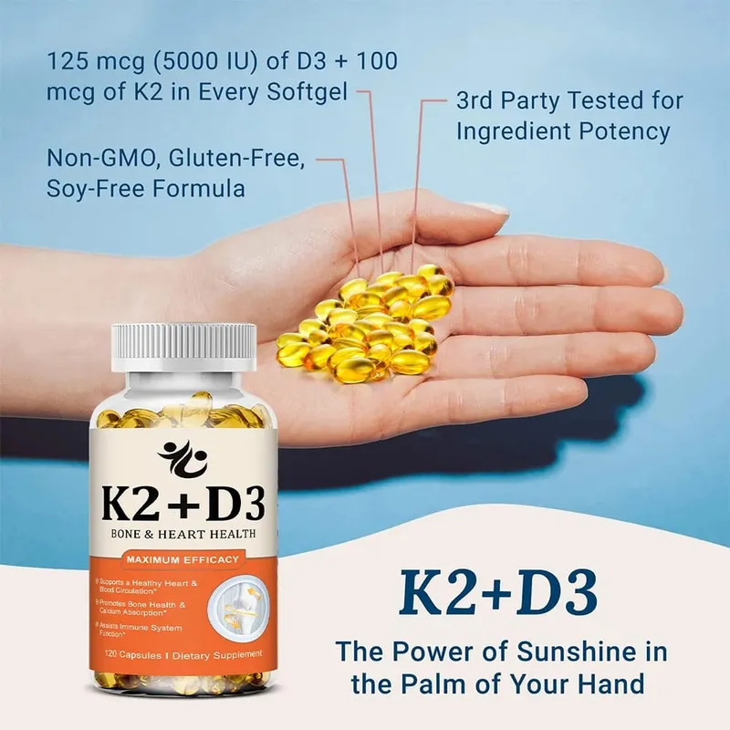 Vitamin D3 + K2 Capsules Support Calcium Absorption Bone & Joint Wellness Cardiovascular Function and Immune System Health — image 4