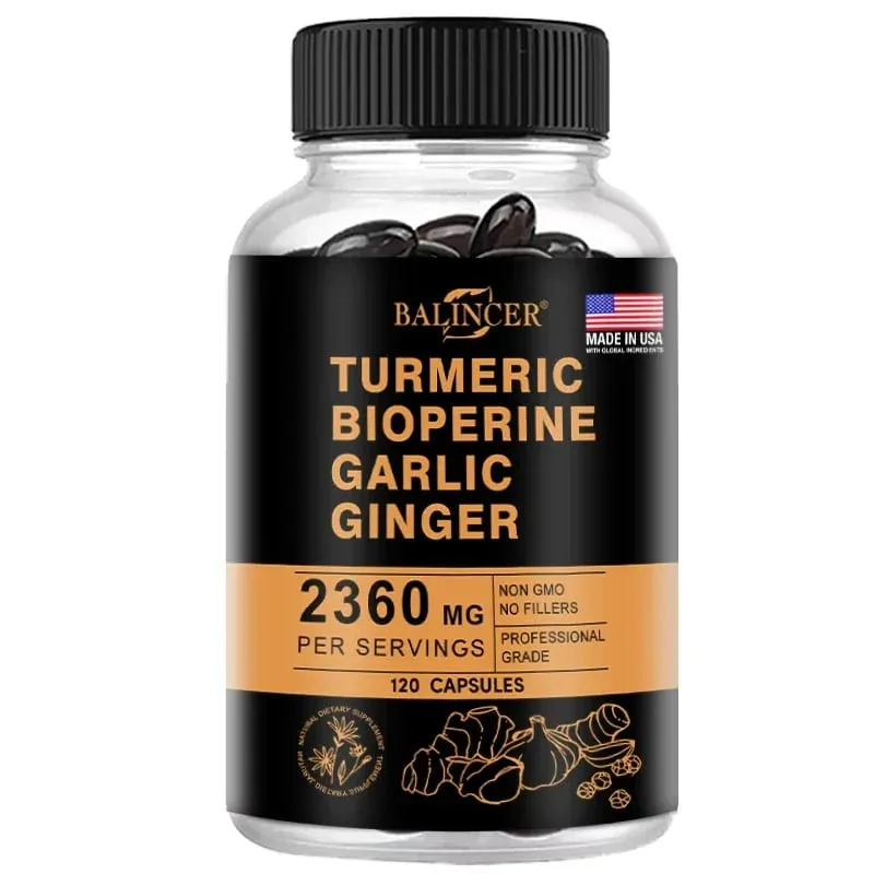 4-in-1 Turmeric Ginger Supplement with Pepperin 2360 Mg with Garlic Curcumin Black Pepper for Joint Digestive & Immune Support