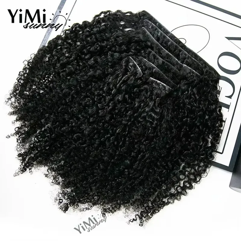 120G/Set Invisable Edge Clip Ins Human Hair Extensions Seamless Kinky Curly Injected PU Tape Weft Clip Ins Human Hair For Woman — image 2